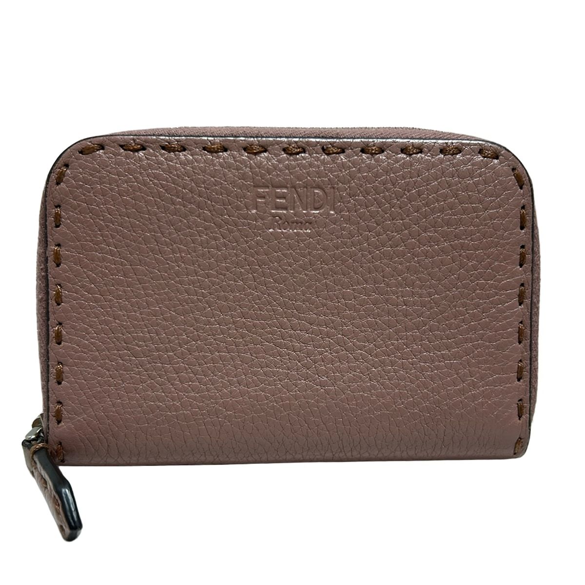FENDI フェンディ コインケース セレリア 8M0313 ピンクグレー ラウンドファスナー レザー