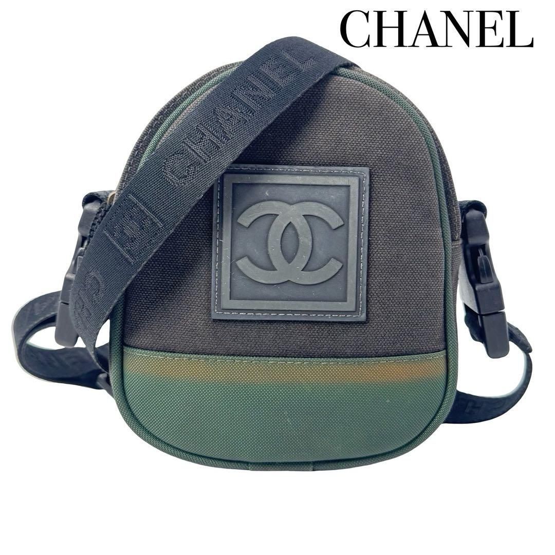 CHANEL シャネル スポーツライン ビンテージ ココマーク クロスボディ ショルダーバッグ ブラック×グリーン メンズ レディース