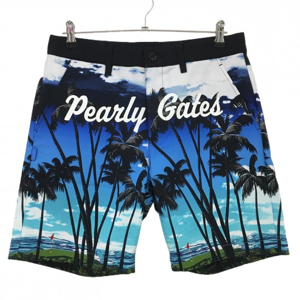 パーリーゲイツ ハーフパンツ ライトブルー×黒 ヤシの木 ロゴ メンズ 5 L ゴルフウェア PEARLY GATES