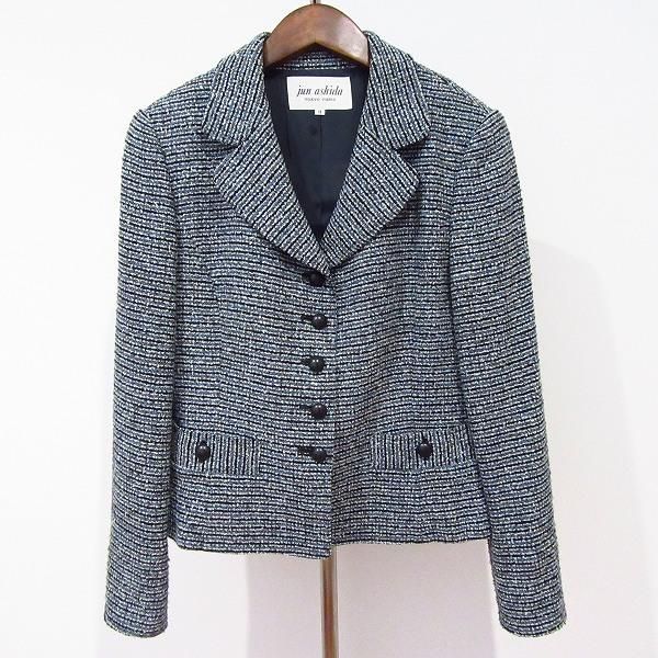 wnc ジュンアシダ junashida ジャケット 9 黒 水色 ボーダー ツイード