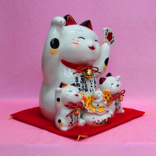 青い着物 招き猫 置物 貯金箱 陶器 まねき猫 ねこ ヴィンテージ 縁起物