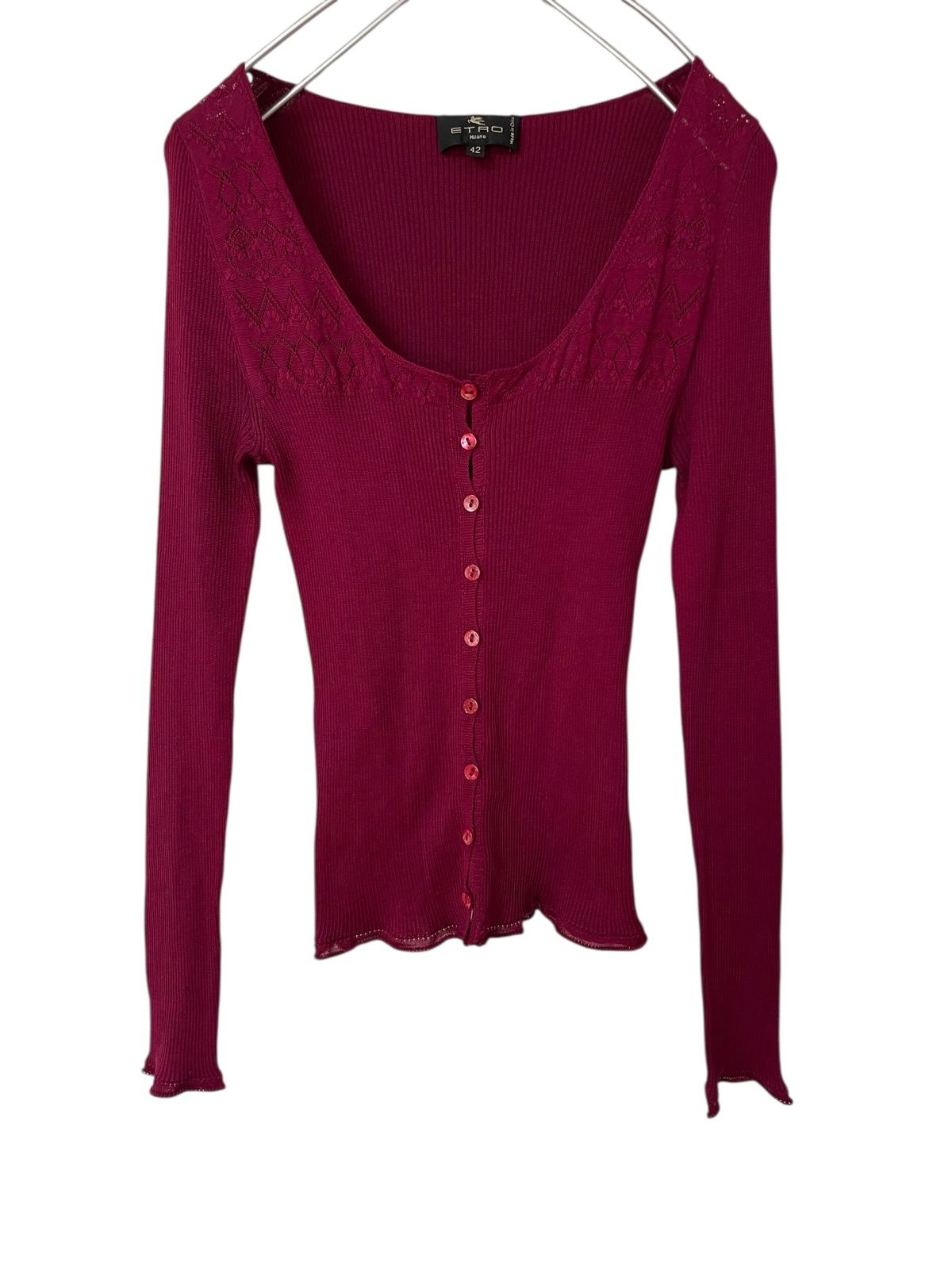 Z1364【美品】ETRO エトロ カーディガン シルク100% バーガンディ