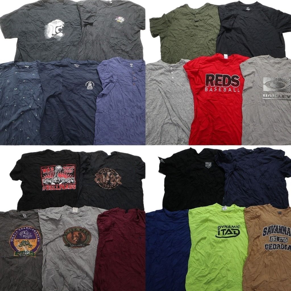 古着卸 まとめ売り カラーmix プリント 半袖Tシャツ 20枚セット (メンズ 2XL ) オークリー ヘンリーネック ワンポイント 中古 古着 MY9514