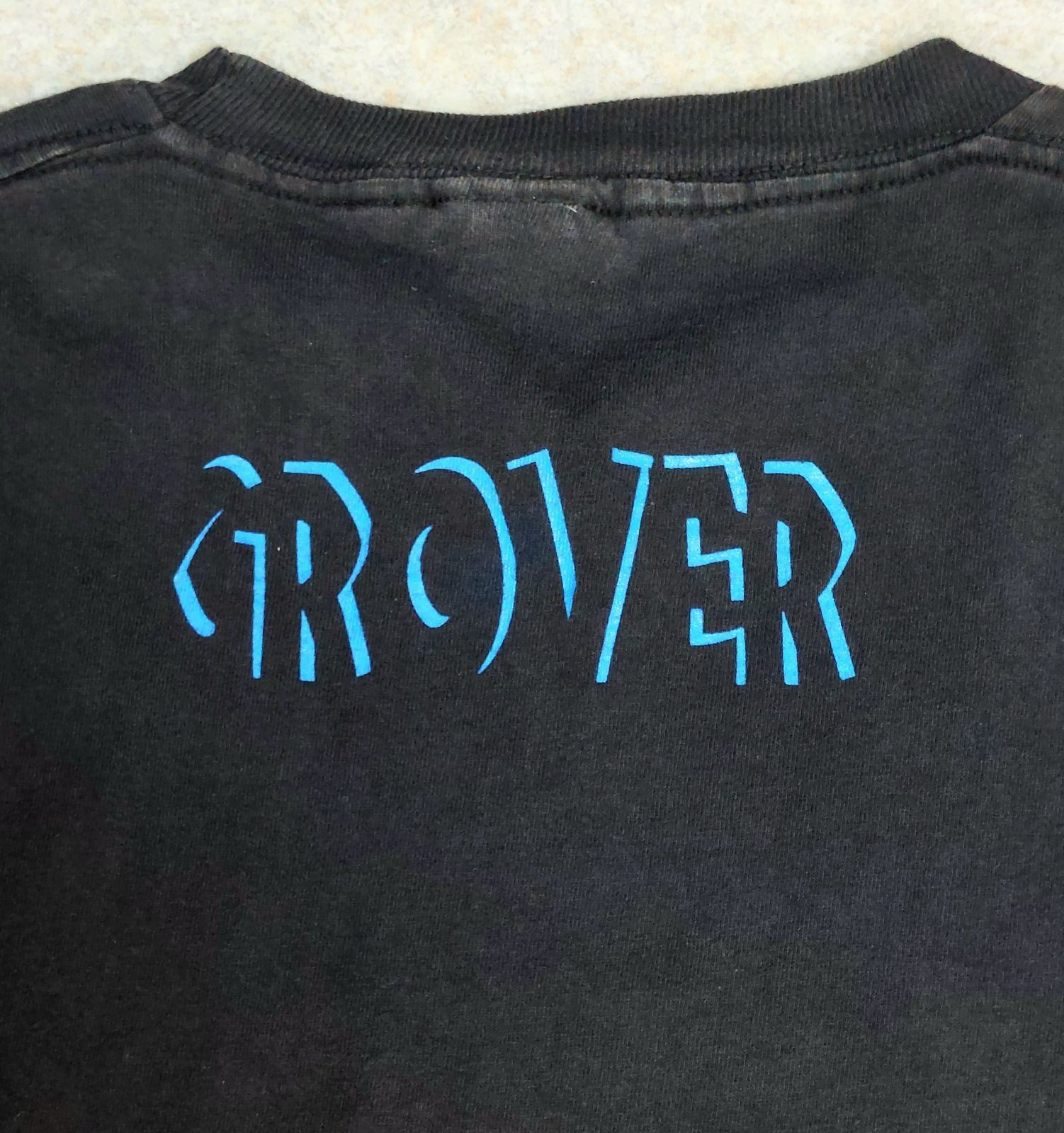90's USA製 SESAME STREET GROVER BLACK OUT SHADOW Tシャツ セサミ