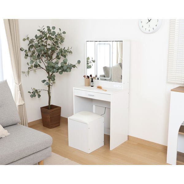 三面鏡ドレッサー WH LEDライト付き 組立品 代引不可