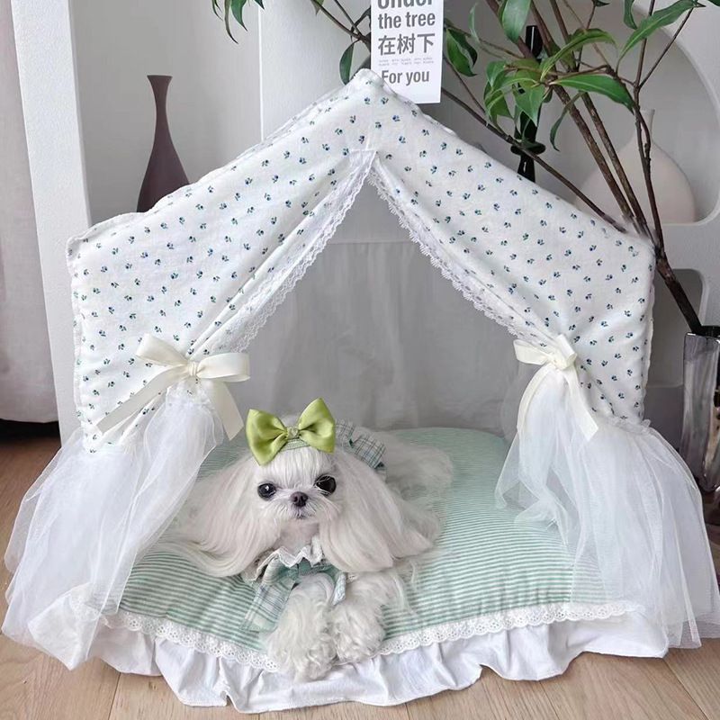 Sサイズ ペットハウス 屋内用 屋根付き レース クッション マット カーテン オールシーズン かわいい おしゃれ 洗濯可 高品質 ドッグハウス ペット用品 ペットベッド 犬 猫 中型犬 大型犬