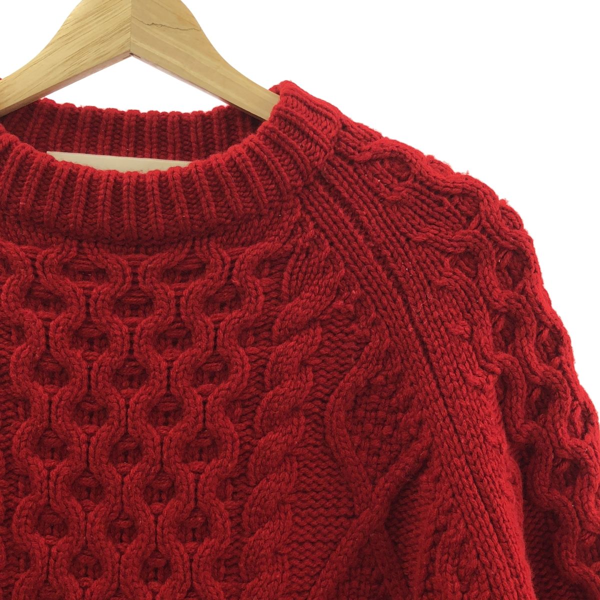 INSCRIRE | アンスクリア | ウール ケーブル プルオーバー ニット セーター | レッド | レディース