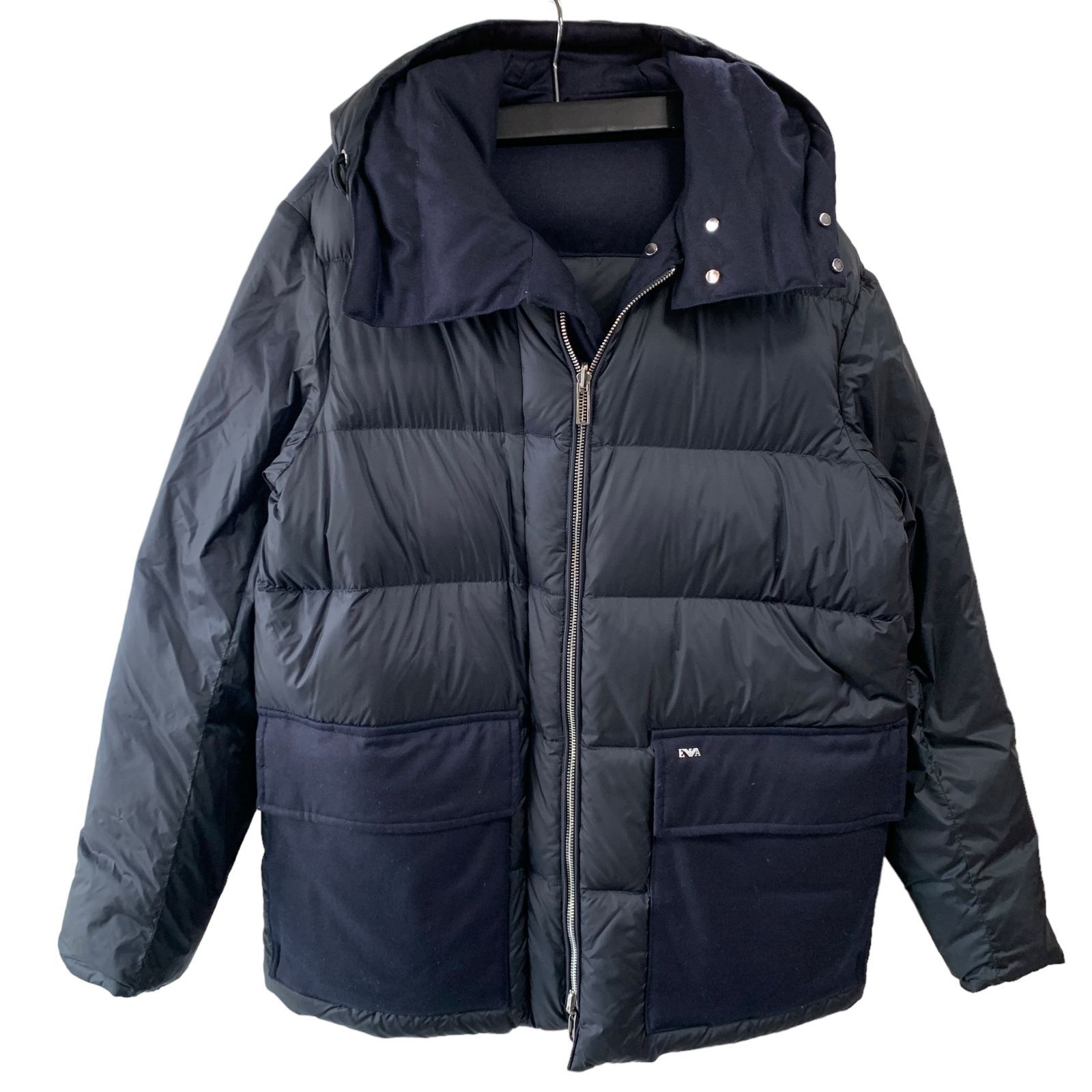 0158 EMPORIO ARMANI エンポリオアルマーニ リバーシブルダウンジャケット ネイビー 6Y1KA1 1NDJZ 0920 ウール×シルク混ナイロン S