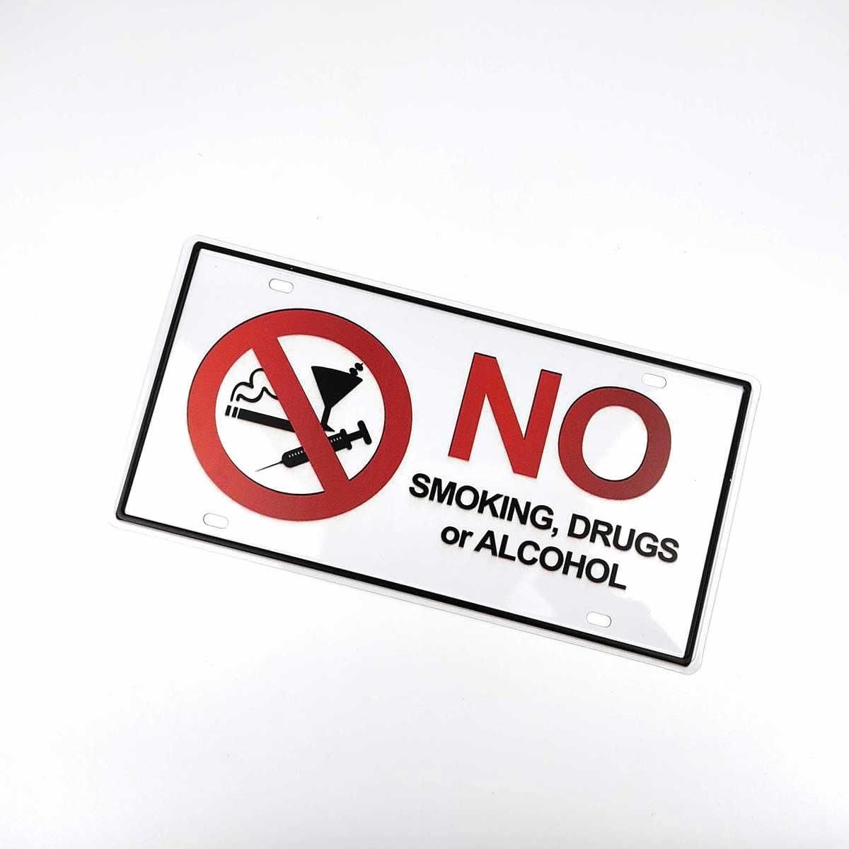 ブリキ看板 NO smoking alcohol 警告 カフェやお店に 禁煙 30.5cmX15