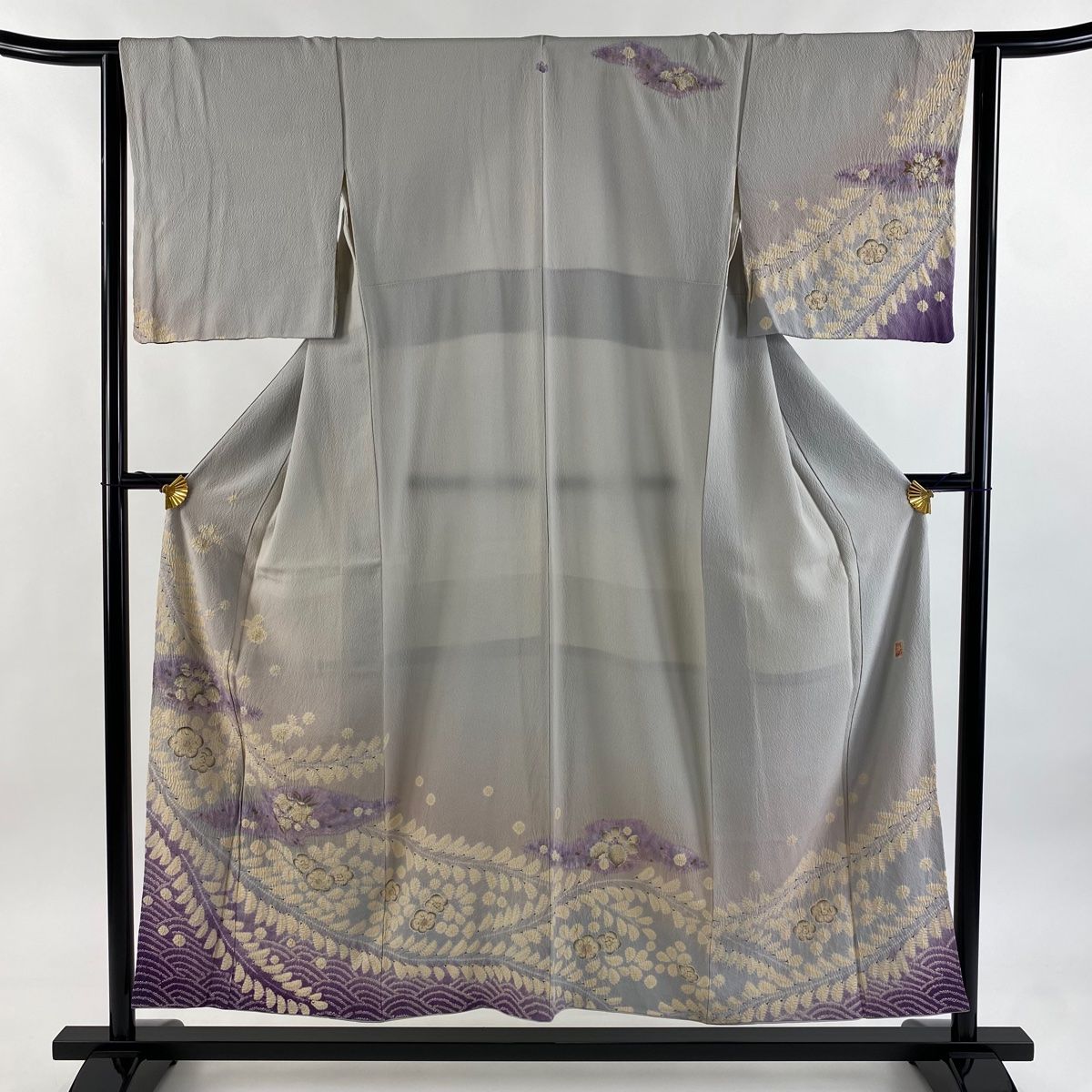 訪問着 身丈153.5cm 裄丈63cm S 袷 滝泰 落款 辻ヶ花 金彩 ぼかし 灰色 正絹 名品 一つ紋
