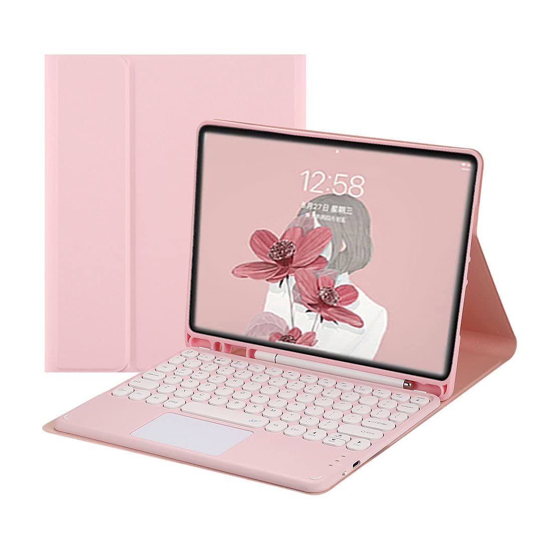 【迅速発送】iPad10.2キーボードケース iPad第7/8/9世代/Air3/Pro10.5兼用bluetoothキーボード付きケース タッチパッド搭載 丸型キー apple pencil収納 全面保護 ピンク