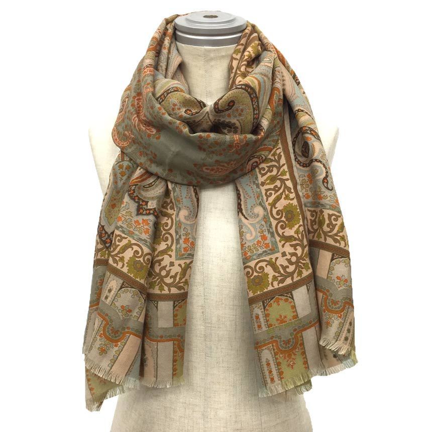 【未使用★タグ付】ETRO ストール ペイズリー ベージュ ウール シルク ETRO エトロ ペイズリー ストール ベージュ ウール×シルク