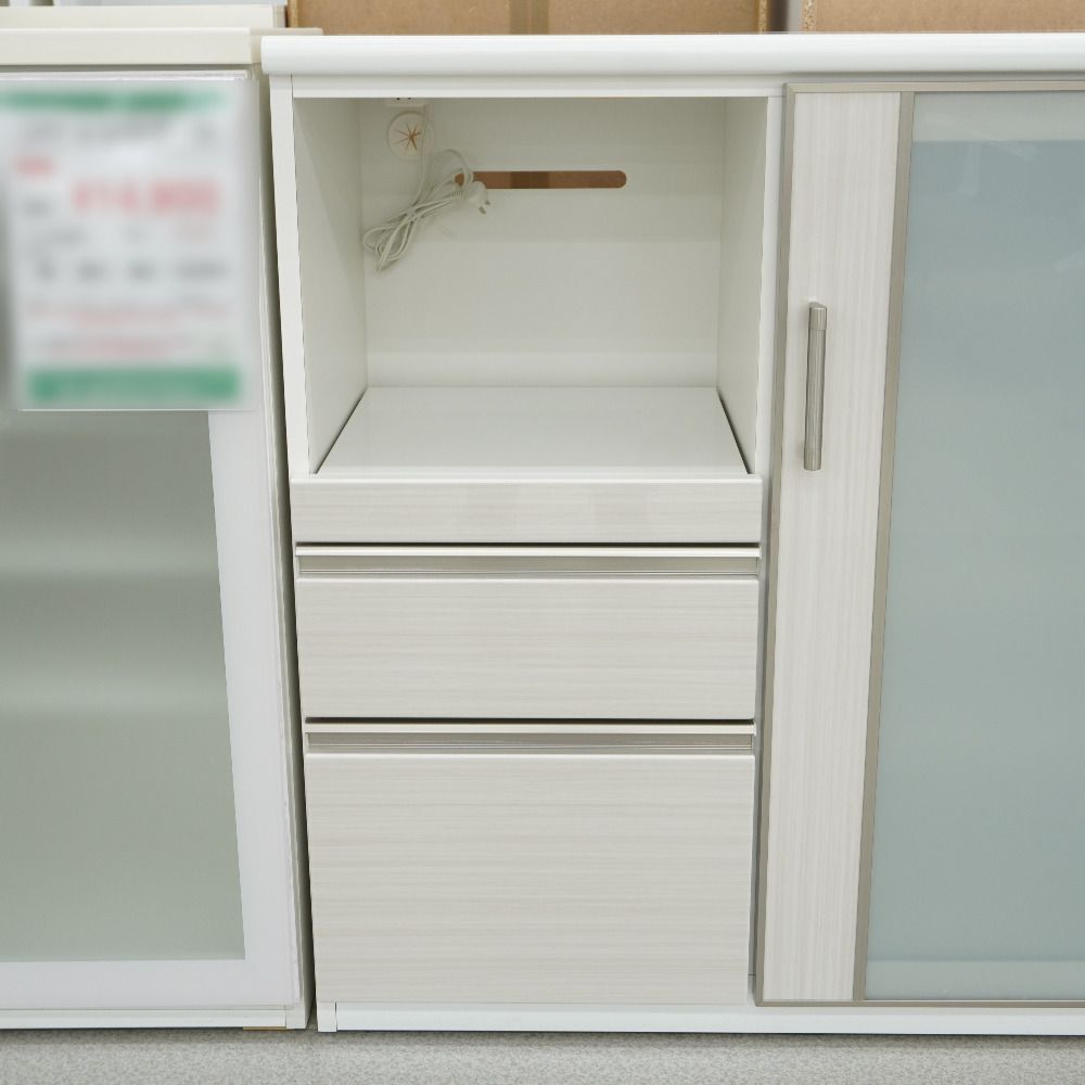 NITORI ニトリ 家具 キッチンカウンター レンジボード 食器棚 ガラス板 ホワイト 幅90cm