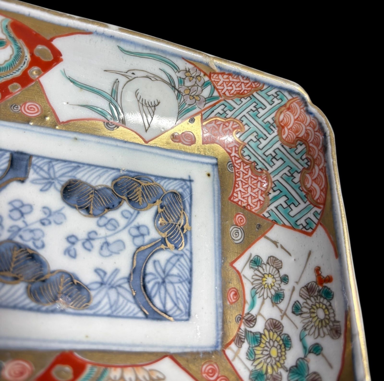 ★江戸後期！古伊万里・伊万里 色絵/金襴手！兎/鳥 松/梅模様 皿 6客！★ ☆江戸後期！古伊万里・伊万里 色絵/金襴手！兎/鳥 松/梅模様 皿
