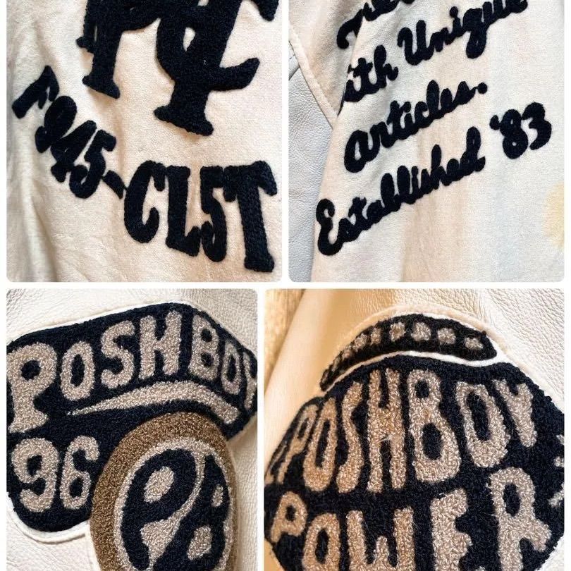 人気デザイン》ポッシュボーイ POSHBOY 白☆スタジャン XL 刺繍ロゴ 全