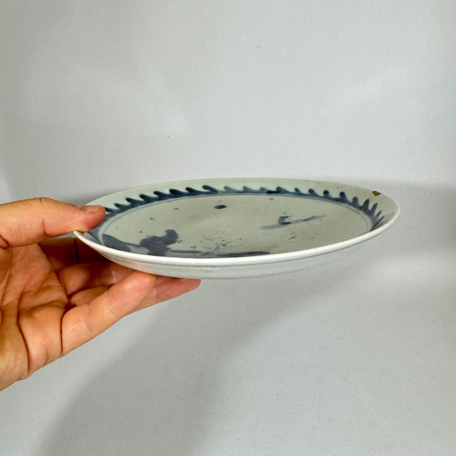 古伊万里　藍九谷　小皿　無傷完品　新渡　古染付　民芸　民藝　古九谷　初期伊万里 古伊万里 小皿 平戸 古平戸 花鳥 民藝 民芸 染付 古染付 藍九谷
