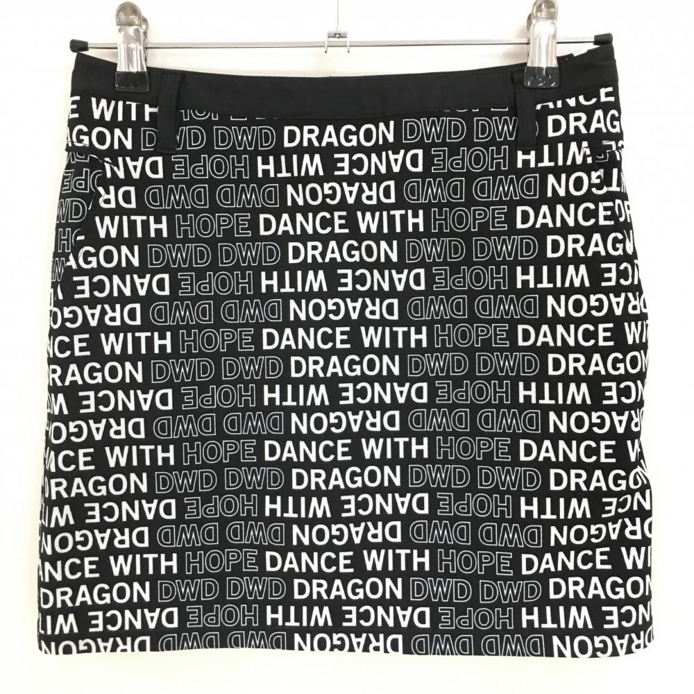 ダンスウィズドラゴン スカート 黒×白 ロゴ総柄 ストレッチ レディース 1 S ゴルフウェア Dance With Dragon