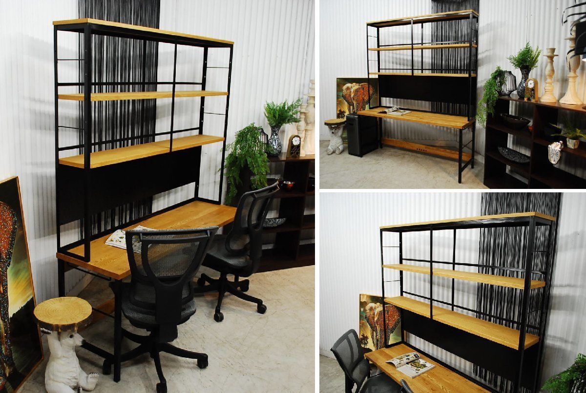 アウトレット 現品限り ♥ 一部送料無料 ナラ材使用 大迫力 ワークデスク ナチュラル空間 スチール脚 新進スタイル 190