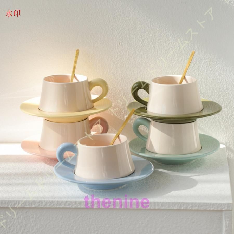 コーヒーカップ ソーサー ペア 北欧 かわいい マグカップ シンプル カップ おしゃれ カフェ風 スプーン付 大容量 陶器 カフェ キッチン 260ml ビジネス