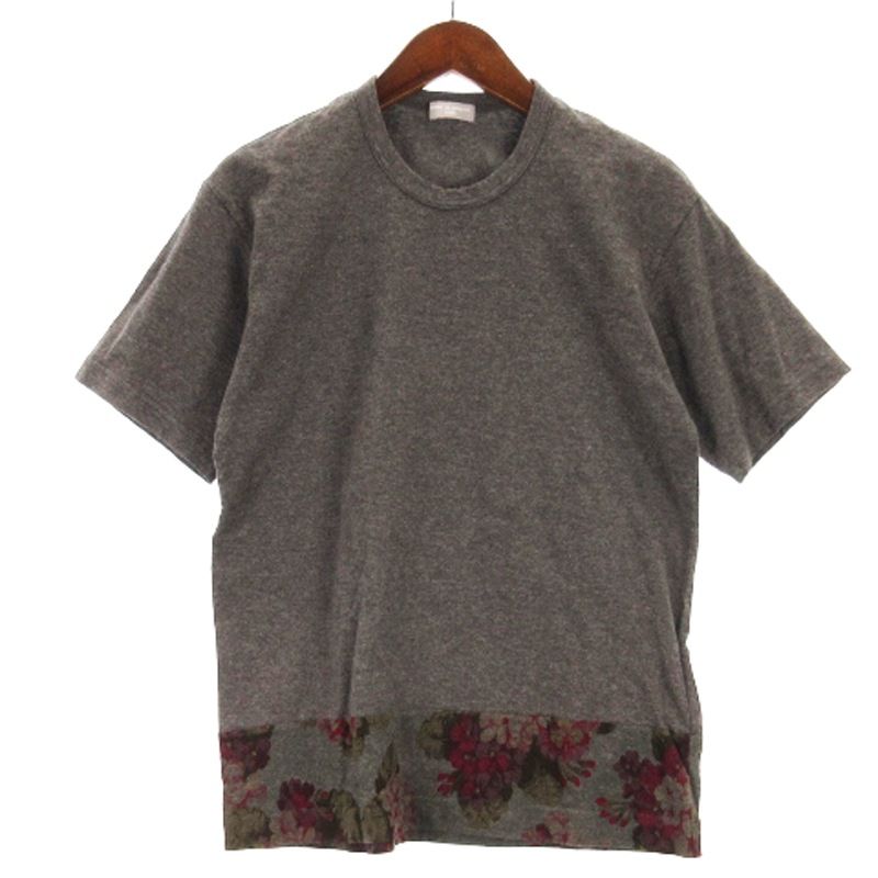 コムデギャルソンオム COMME des GARCONS HOMME 裾フワラープリント Tシャツ カットソー 半袖 コットン グレー M