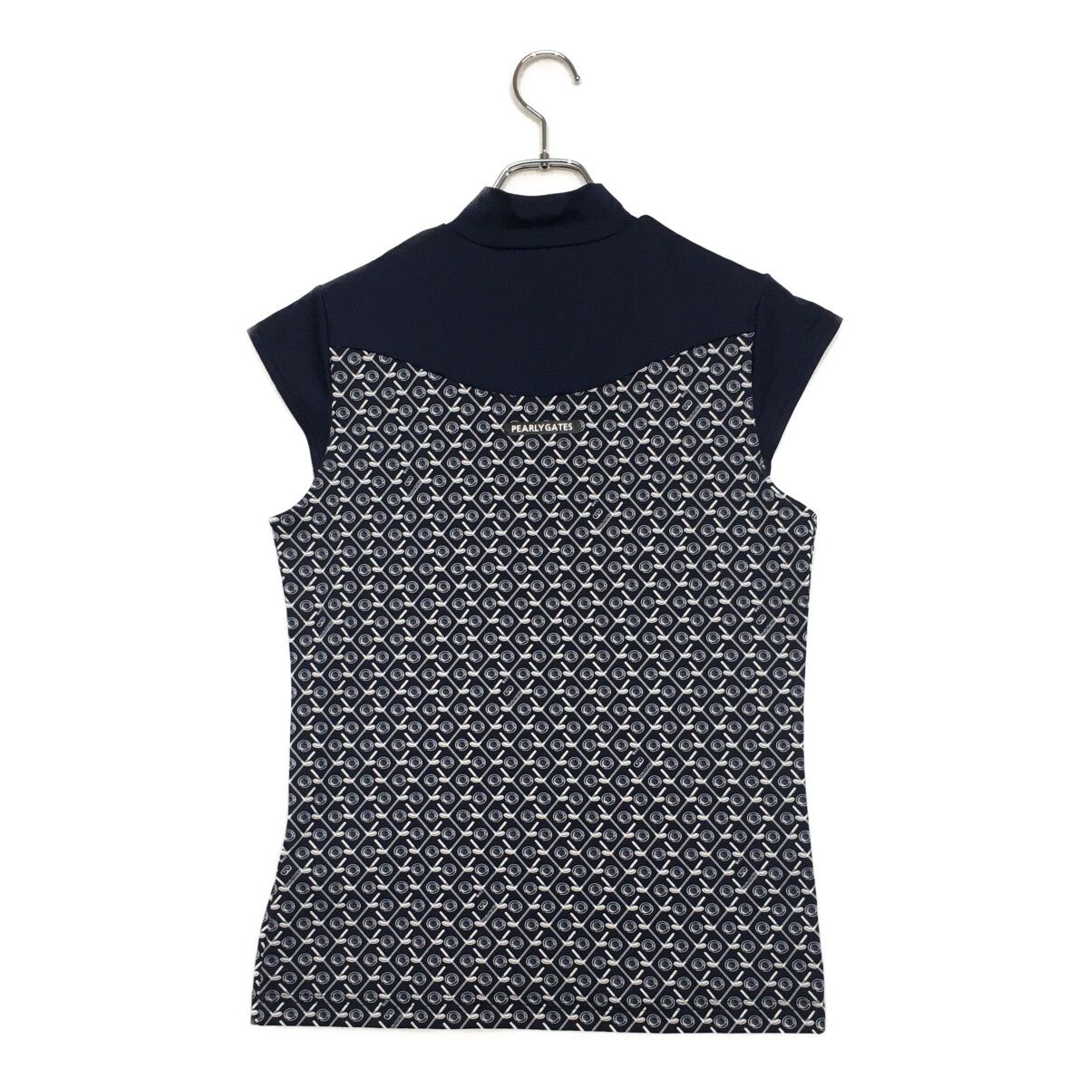 レディース パーリーゲイツ PEARLY GATES 半袖シャツ 2 L 紺×白 ネイビー モックネック 総柄