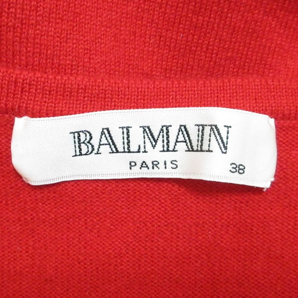 BALMAIN - 未使用 BALMAIN バルマン 日本製 カシミヤ100％ ラインストーン ロングスリーブ カシュクール ニット プルオーバー セーター 38 レッド レディース 古着 中古 USED 未使用 BALMAIN バルマン 日本製 カシミヤ100％ ラインストーン