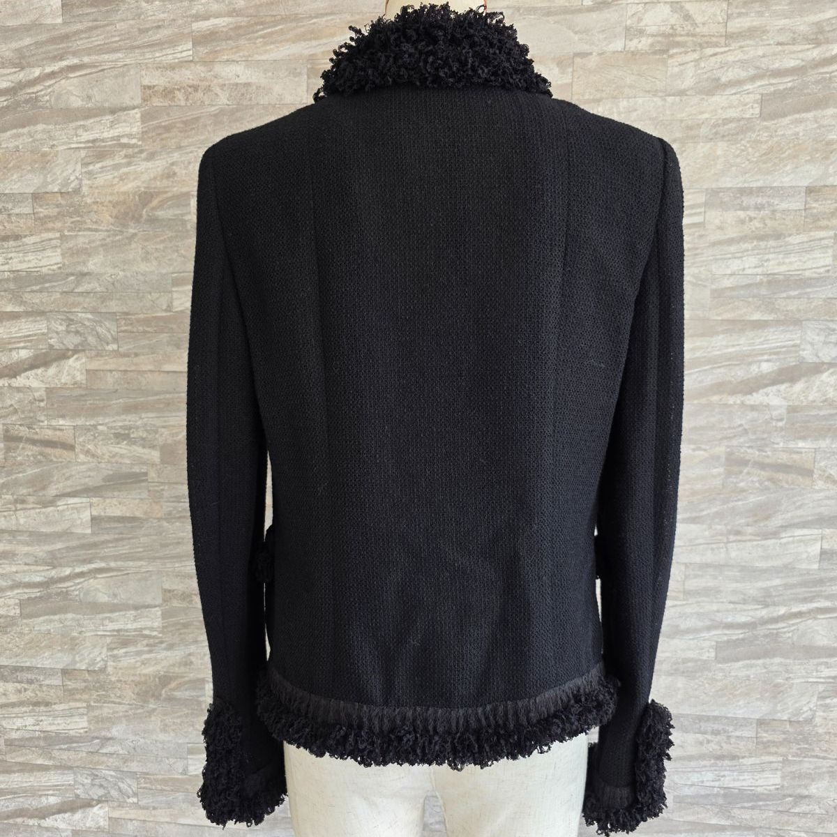 CHANEL ノーカーディガン 黒 フリンジ付き CHANEL ノーカーディガン 黒 フリンジ付き