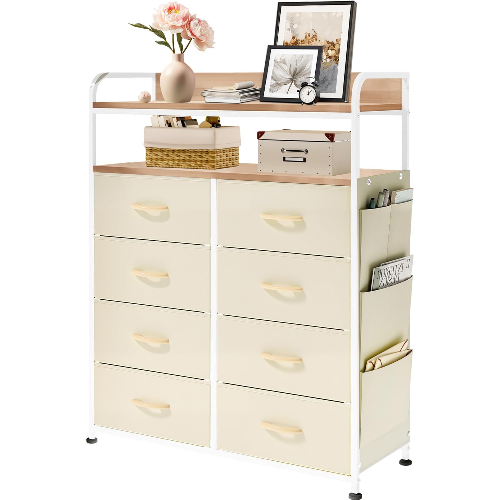 商品 4段8杯 AG-CTG05 転倒防止 簡単組立 木製天板付き 箪笥 衣類収納 リビング収納 大容量 収納 米色 側面 洋服タンス 引き出し 布製チェスト 2段棚 収納チェスト タンス チェスト ClutterFree