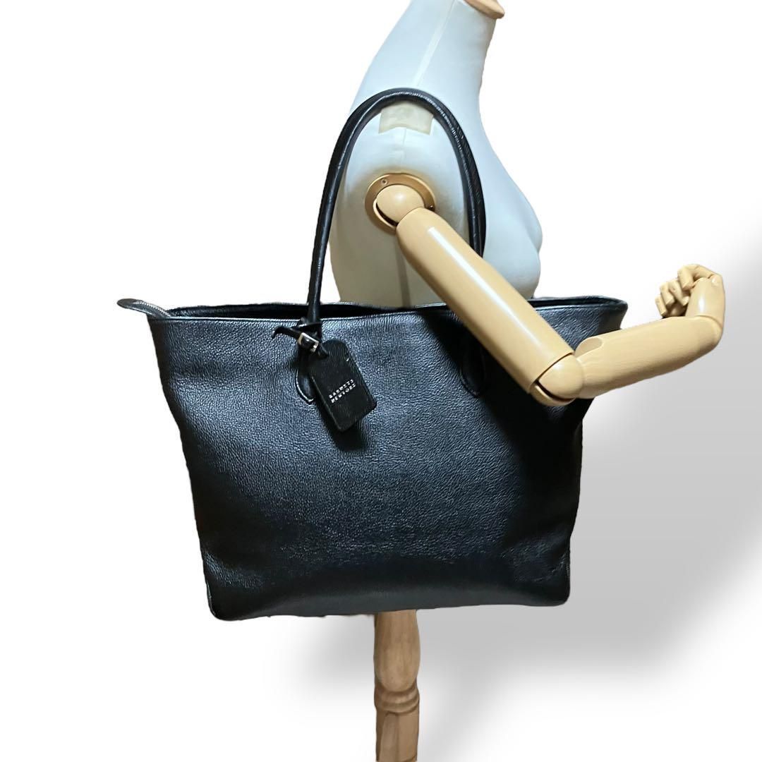 現行 BARNEYS NEWYORK トートバッグ レザー シボ革 黒 2238