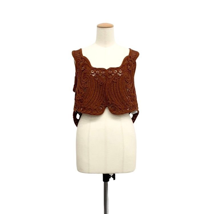 Mame Kurogouchi マメクロゴウチ Cord Embroidery Vest コード刺繍 ベスト ブラウン 2 MM22FW-SH037