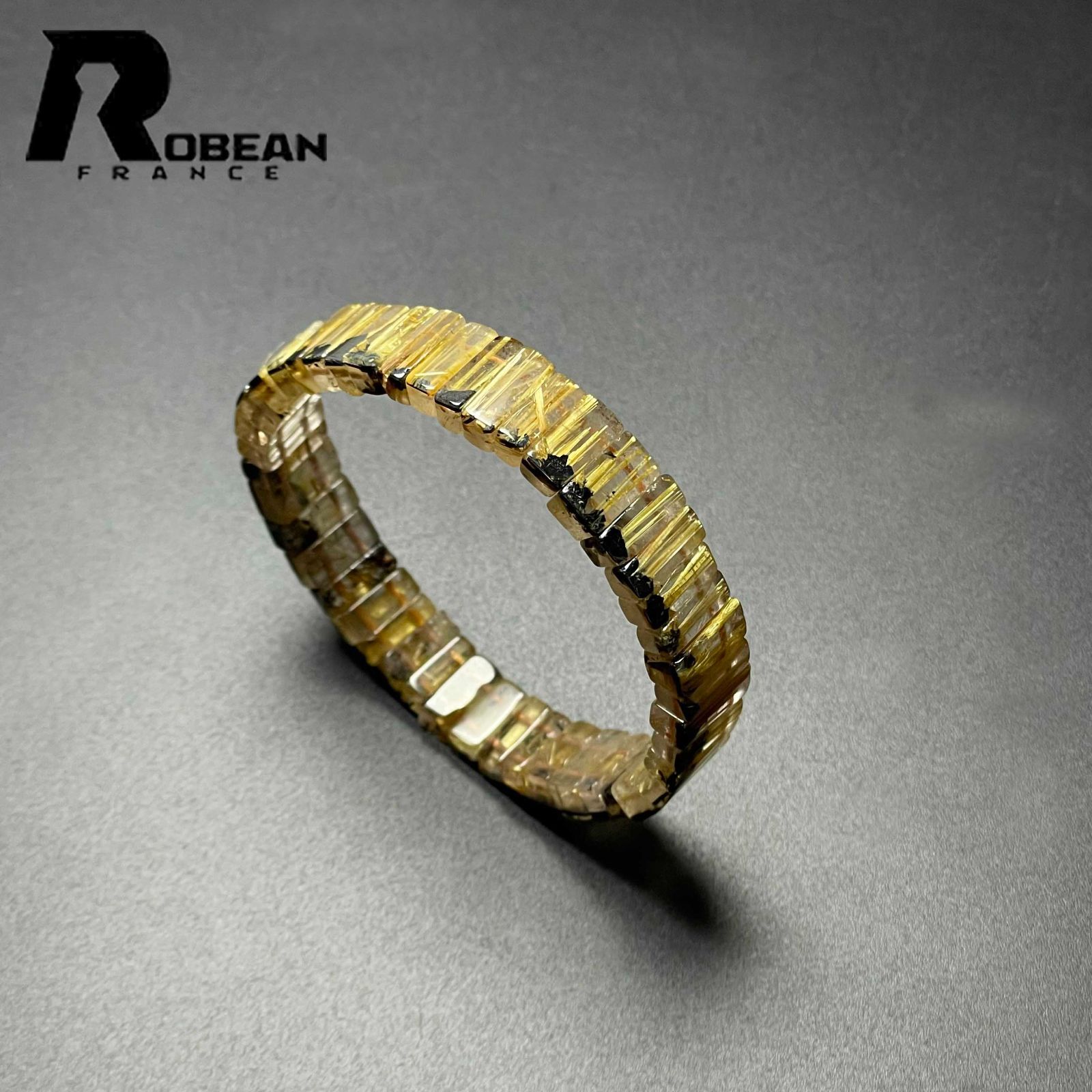 夢色 EU製 定価15万円★ROBEAN・タイチンルチル★黄金針水晶 ゴールド 金運 開運 3本巻きブレスレット パワーストーン 5.7-6.1mm M0512214 EU製 ☆ROBEAN 新春セール・期間限定・10%OFFレア 約15 粒売りビーズ 逸品