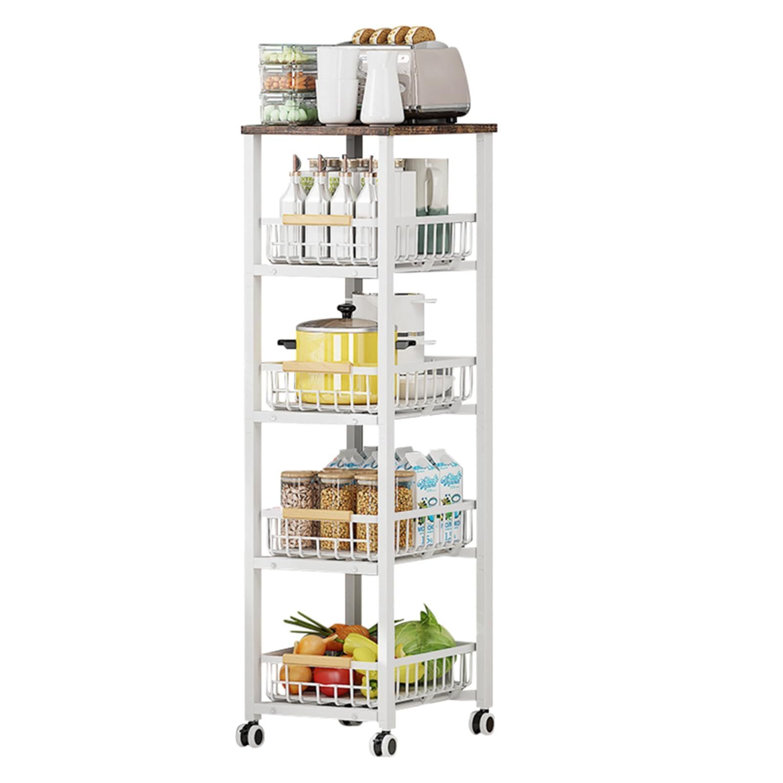 新着商品 ホワイト 幅30×奥行40×高さ107cm キッチンストッカー スリム 収納棚 隙間ワゴン 天板付き 30cm 隙間収納 キャスター付き キッチンワゴン Huaniun
