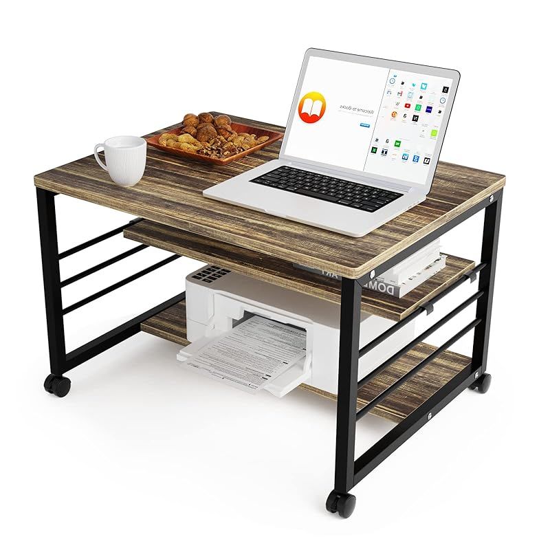 DEWEL パソコンデスク 60cm幅 ローデスク ロータイプ デスク 省スペース コンパクト pcデスク 机 プリンター収納 キャスター付き 作業台 作業机 棚付き 収納 シンプル ナチュラル 北欧 おしゃれ キャスター付き ノートパソコンデス 1