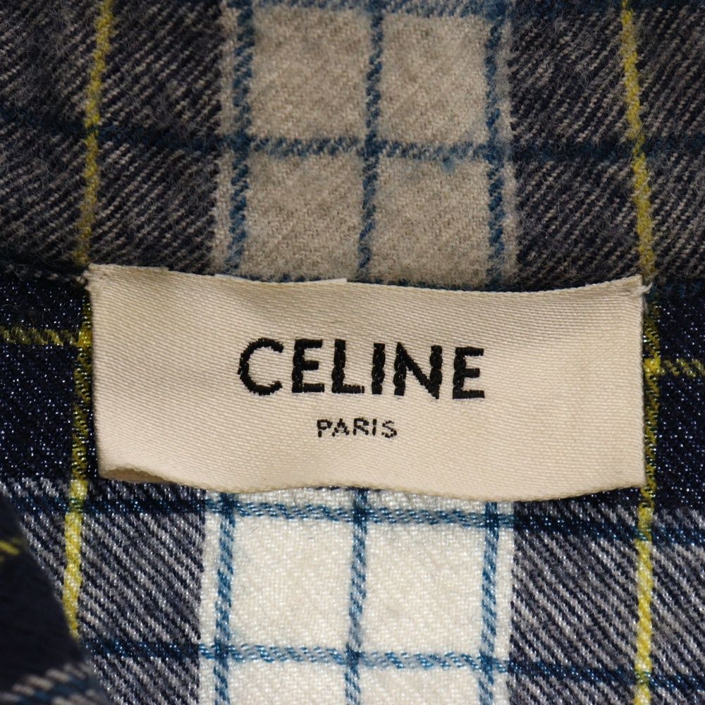 CELINE セリーヌ オーバーサイズ ウール チェックシャツ 長袖 2C596720N 国内正規品 36 キルティング オーバーシャツ ⁄ チェック ウール - ノワール ⁄ クレ