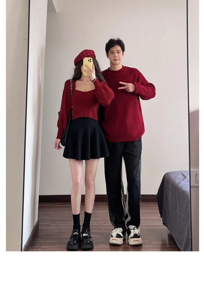 2点セットペアルック カップル ニットセーター ス 韓国 レディース メンズ お揃い ニット セーター 可愛い お洒落 長袖 春秋冬 学院風 お出かけ ペアルック セーター レディース ニット おしゃれ 冬 ペアルック