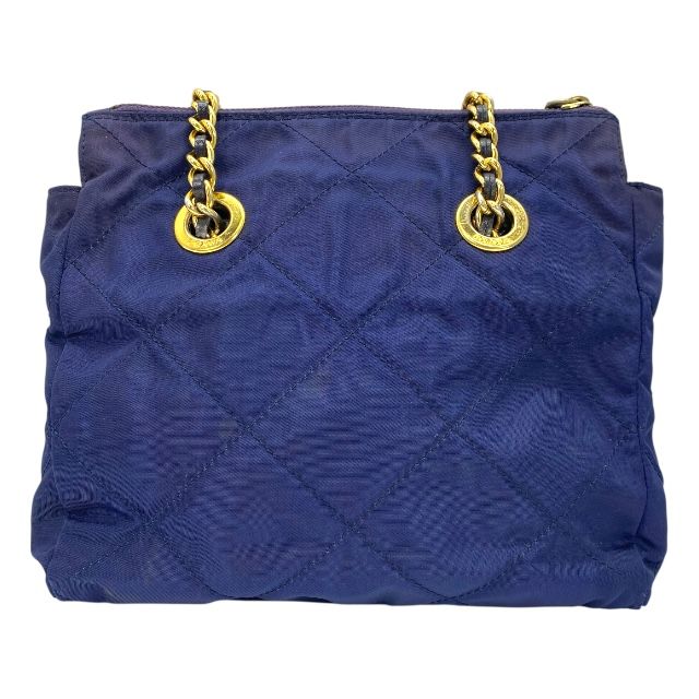 プラダ ショルダーバッグ チェーンバッグ ダブルチェーン 肩掛け 斜め掛け 三角ロゴ キルティング ナイロン ネイビー PRADA レディース 感 上品デザイン 人気モデル