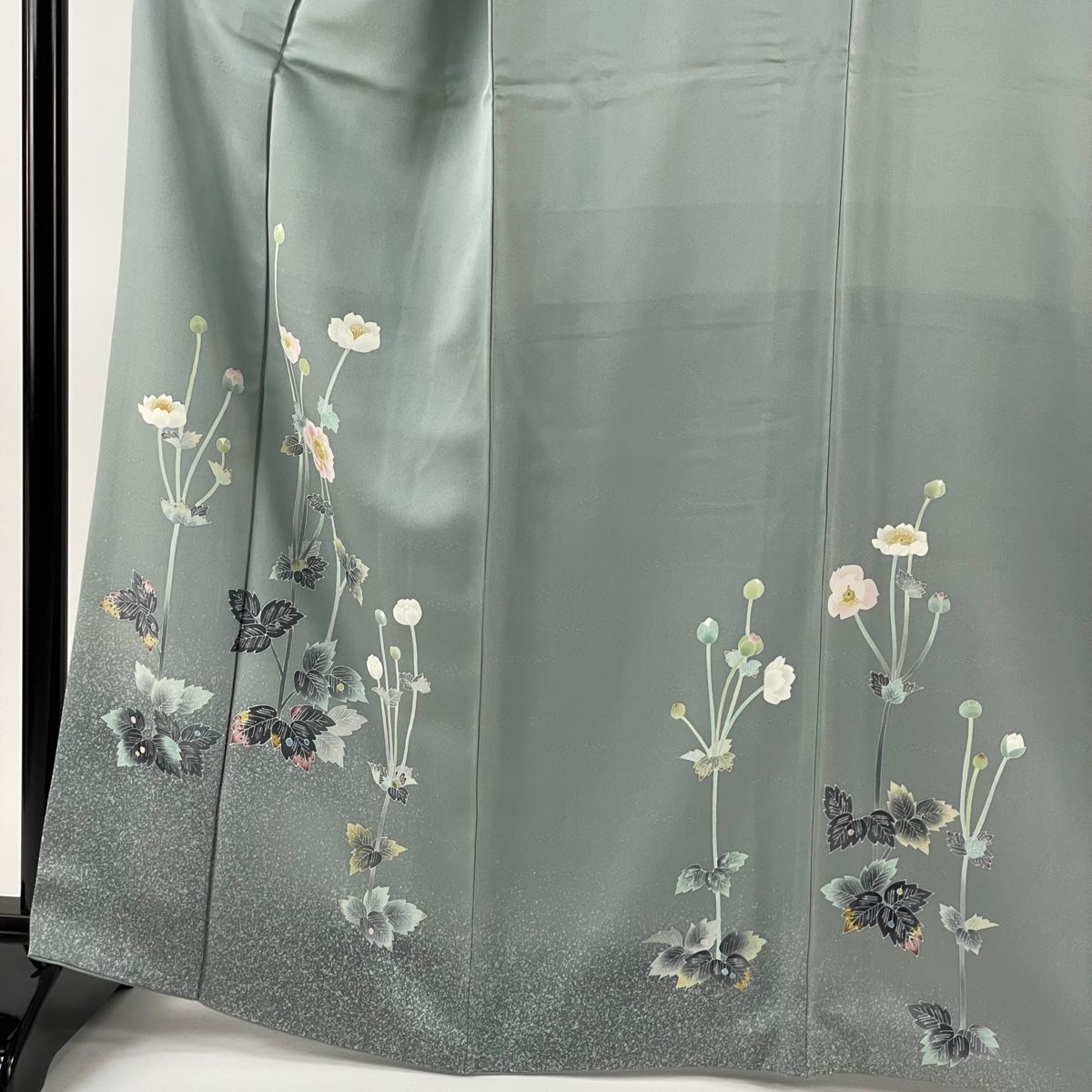 付下げ 身丈165cm 裄丈66.5cm M 袷 人間国宝 羽田登喜男 落款 草花 青  