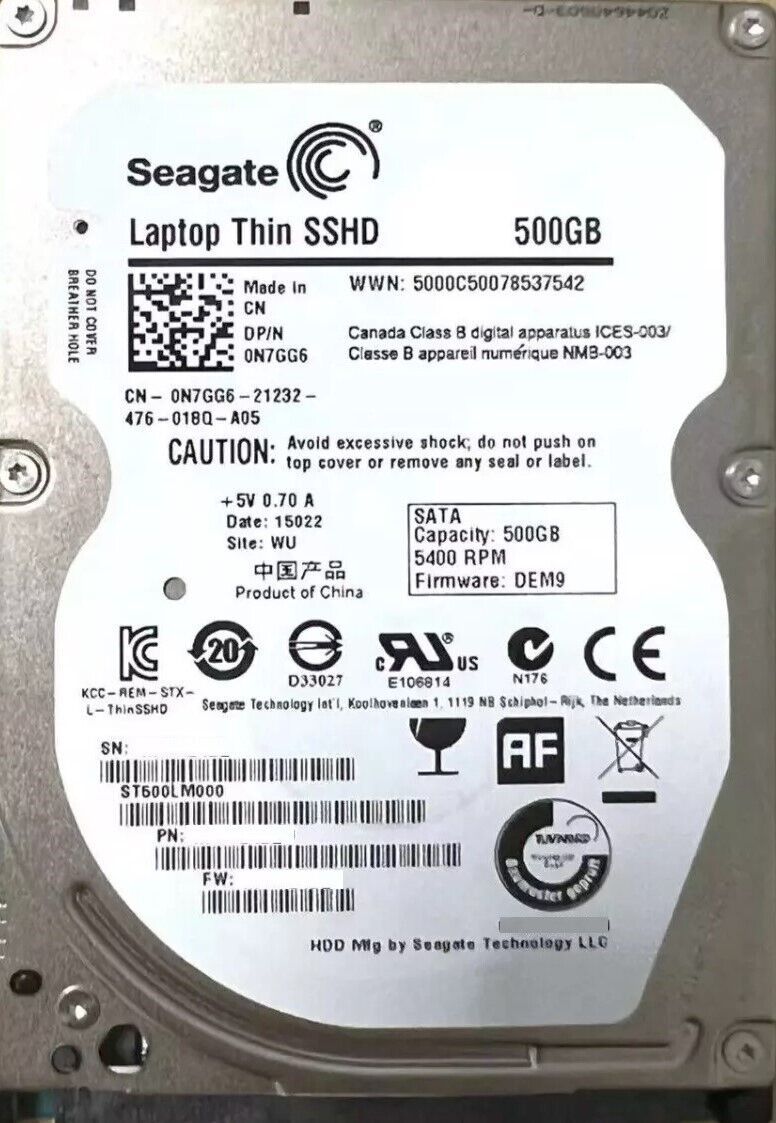Seagate Laptop THIN 7mm HYBRID (SSD+HDD) SSHD (ST500LM000) 500GB 5400RPM 2.5