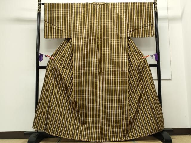 平和屋着物○上質な紬 格子文 正絹 逸品 CAAS0190th