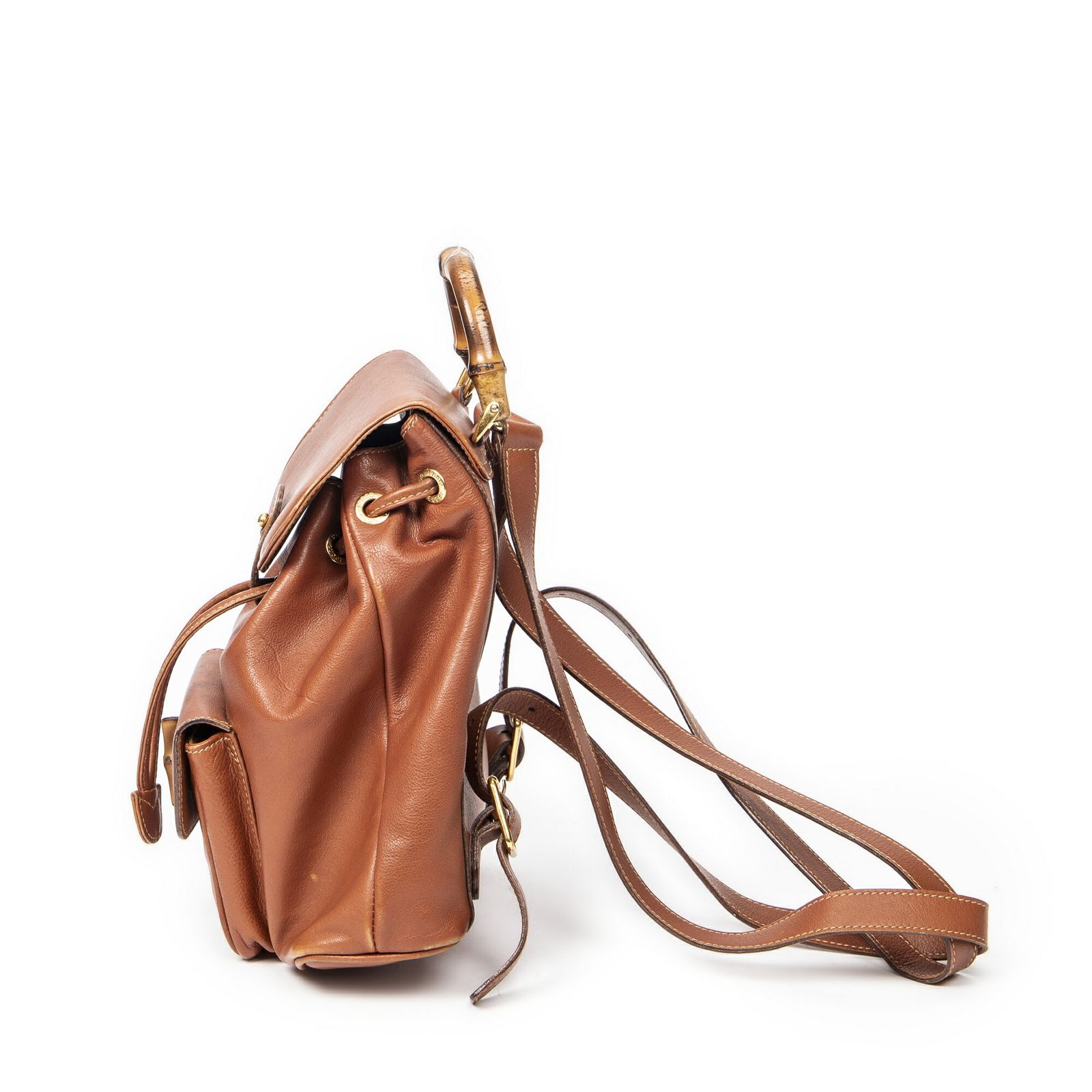 グッチミニバンブーリュックサック茶色カーフスキンレザーAB