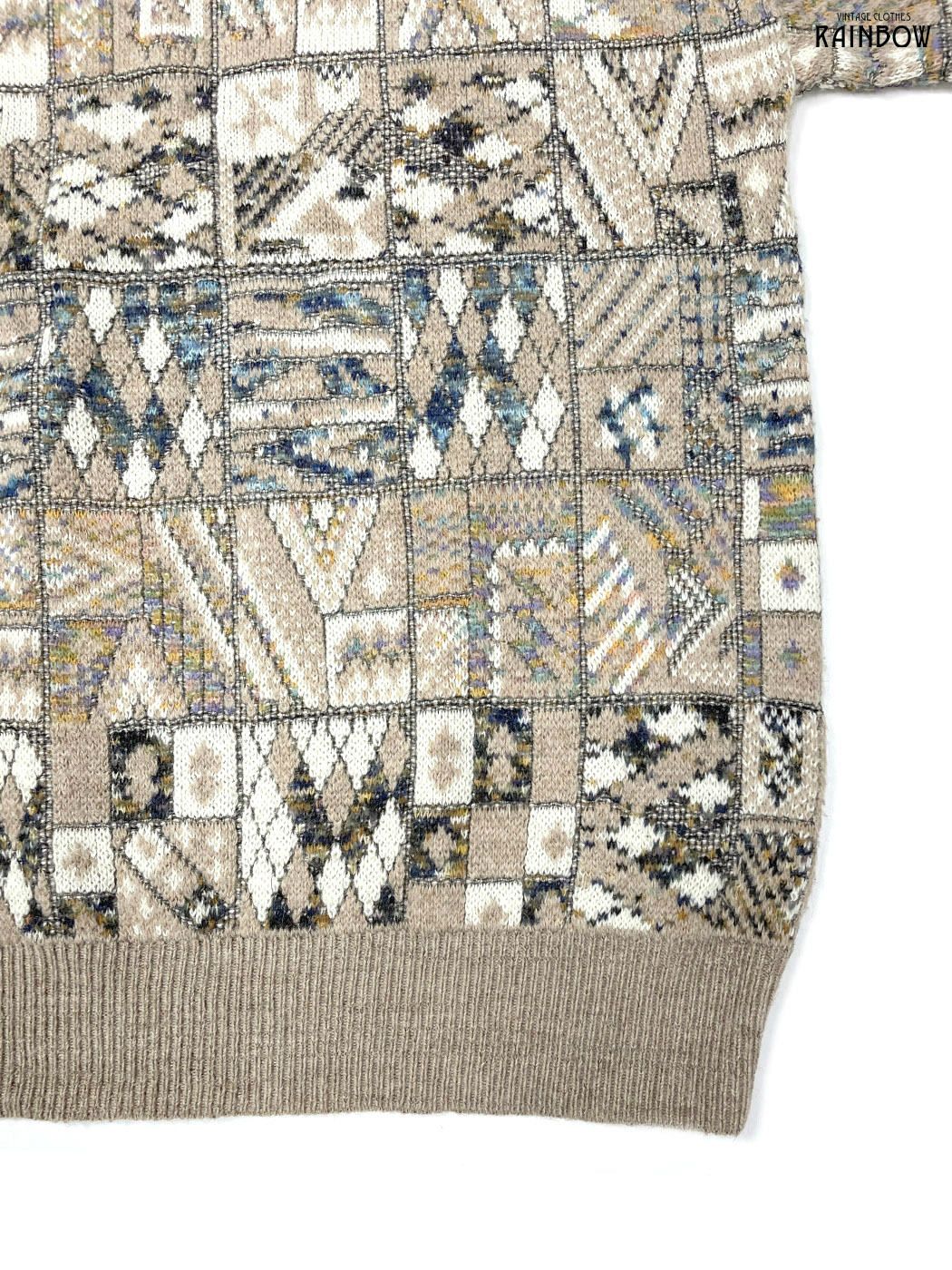 古着 Tris Line イタリア製 総柄 ウール 長袖 ニット セーター ベージュ ttu2509040 WWW_MORNINGWALKER_COM