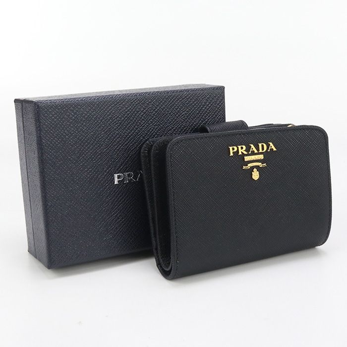 PRADA プラダ 二つ折り財布 サフィアーノレザー 黒 プラダ PRADA