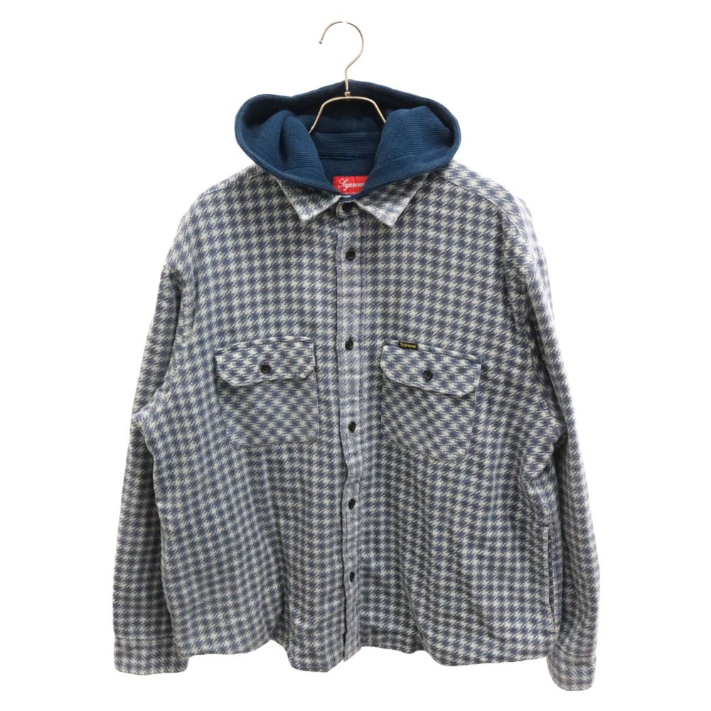 SUPREME (シュプリーム) 22AW Houndstooth Flannel Hooded Shirt 裏地サーマル ハウンドトゥース フランネル フーデット長袖チェックシャツ ブルー