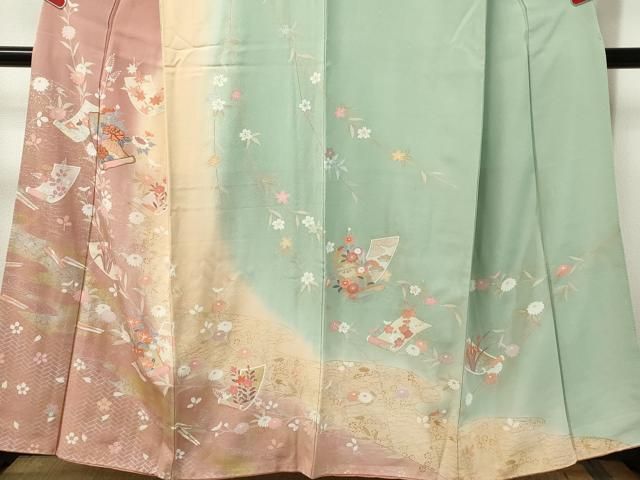 平和屋着物□訪問着 駒刺繍 絵巻扇面枝垂れ花文 暈し染め 金銀彩