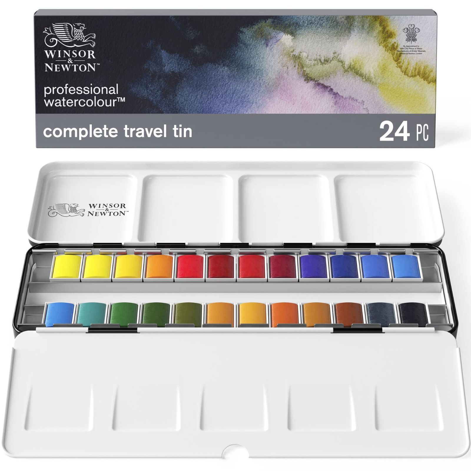 Winsor u0026 Newton ウィンザーu0026ニュートン 水彩絵具 プロフェッショナル・ウォーターカラー コンプリートトラベルメタルボックスセット ハーフパン 24色セット 18809553