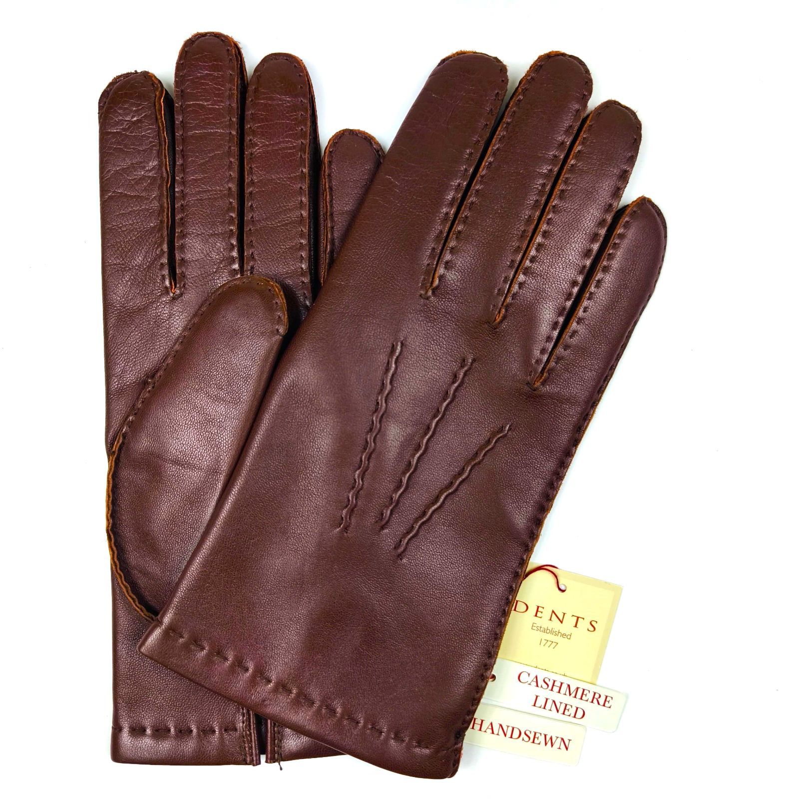 ♥ デンツ DENTS ヘアシープ×カシミアライニンググローブ ハンドソーン 手袋 ブラウン サイズ8 Mサイズ相当