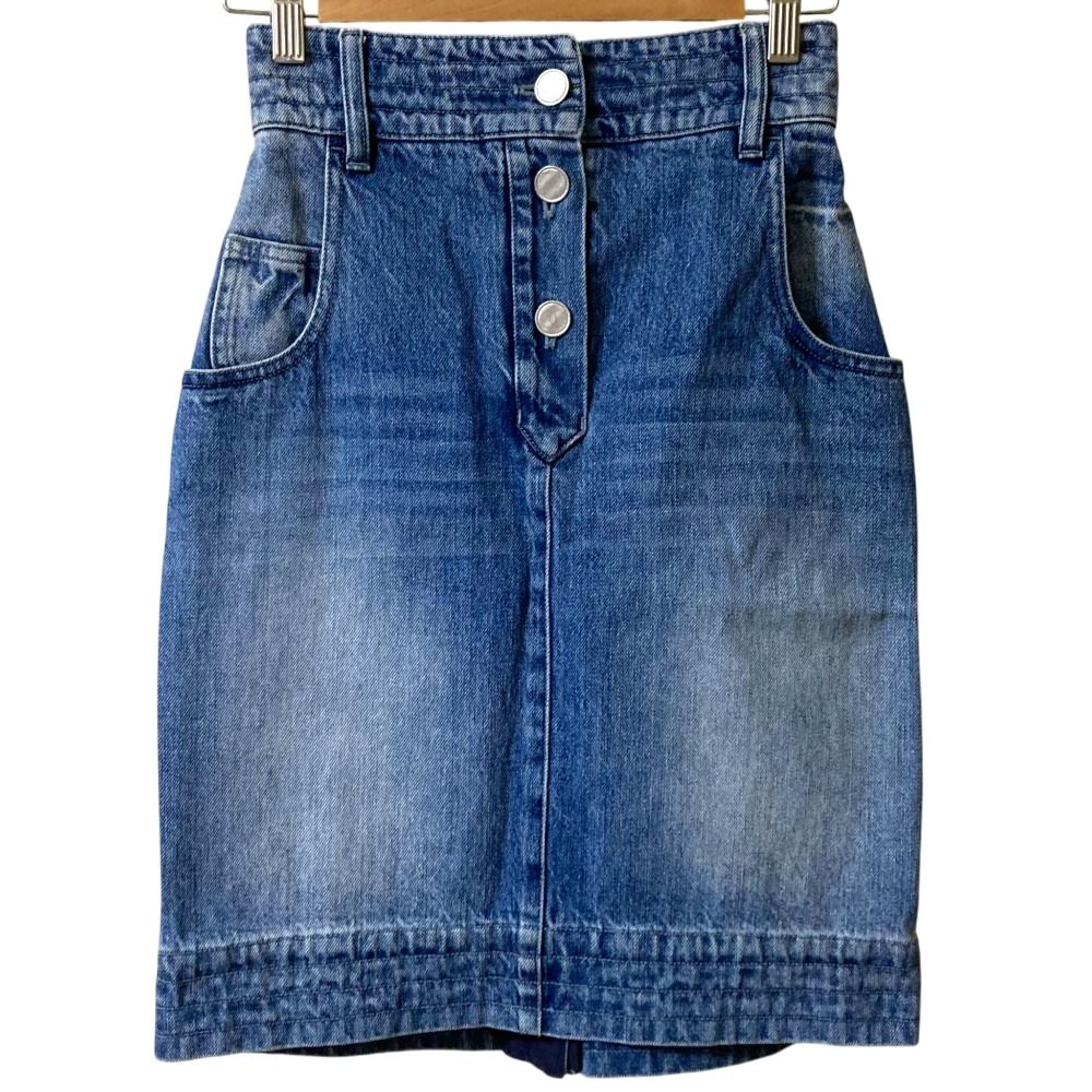 CHANEL シャネル ココマークボタン タイトデニムスカート P55976 サイズ36 ブルー レディース 古着
