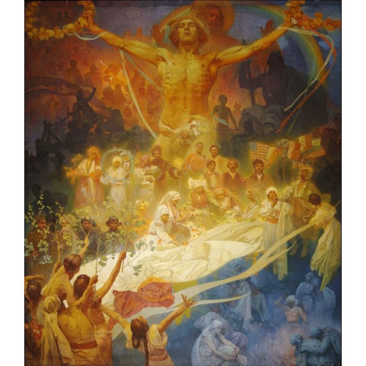 絵画風 壁紙ポスター (はがせるシール式) 【フルサイズ版】 アルフォンス・ミュシャ スラヴ民族の賛歌 1926年 スラヴ叙事詩 キャラクロ K-MCH-092S2 (515mm×594mm) ＜日本製＞ ウォールステッカー 