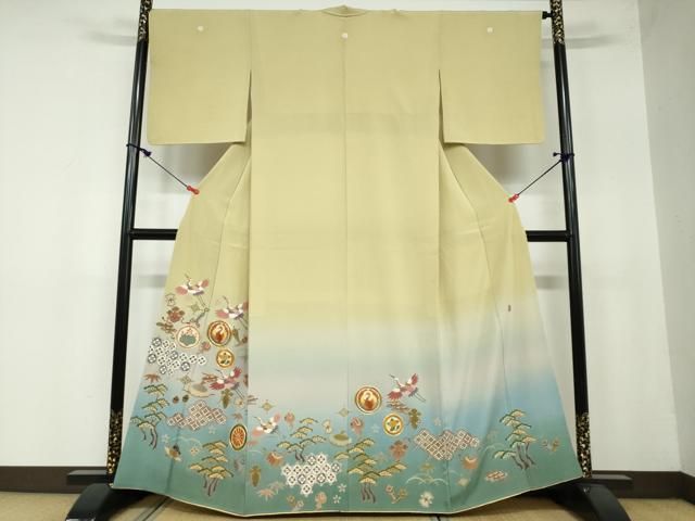 平和屋着物●豪華色留袖 作家物 駒刺繍 吉祥宝尽くし飛鶴丸文 暈し染め 金彩 正絹 DAAW5849ud