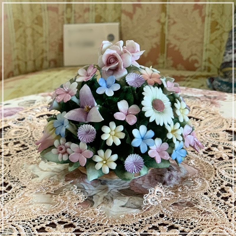 イタリア 陶器製 花束 花 陶花  ガーデンローズ 置物 飾り ヴィンテージ